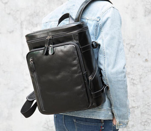 Unique Round Black Leather Backpack Bag – LeatherNeo