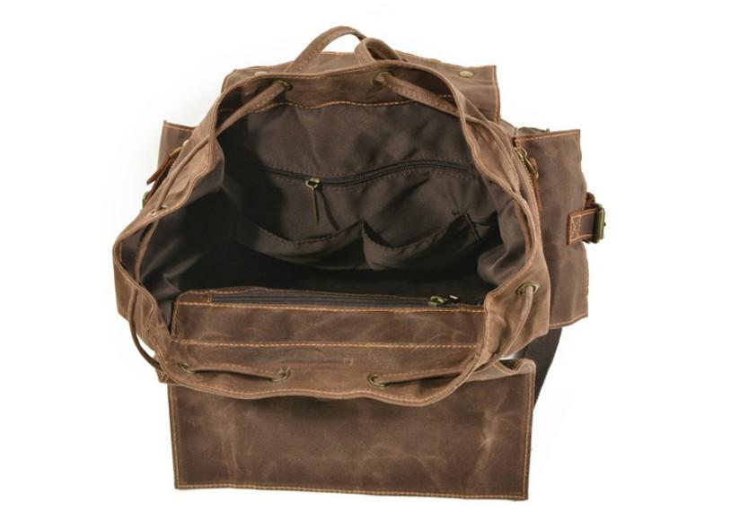 canvas backpack with leather trim Versatile Canvas Drawstring Rucksack – Durable for Everyday Use Coffee