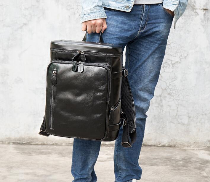 black leather backpack men travel Large Daily Work Black Leather Backpack Wallet Bag – LeatherNeo