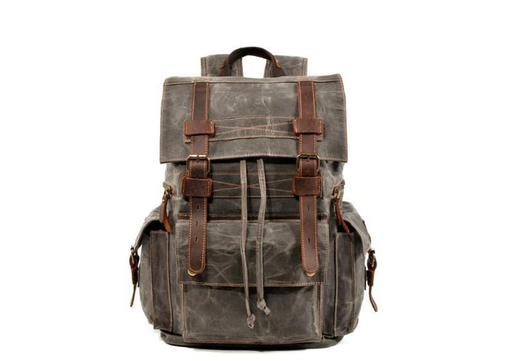 grey leather canvas backpack for laptop