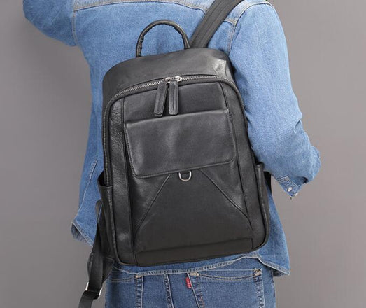 Minimalist Large Black Leather Backpack