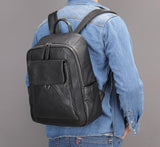 mens Minimalist Large Black Leather Backpack