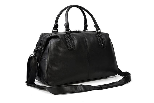 mens leather black travel duffel bags