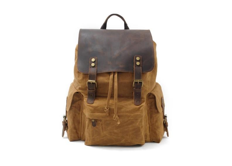 canvas leather vintage backpack Canvas Leather Travel Backpack Rucksack Bags – LeatherNeo