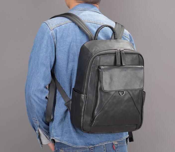 best minimalist laptop backpack Simple large black leather backpack wallet bag – LeatherNeo