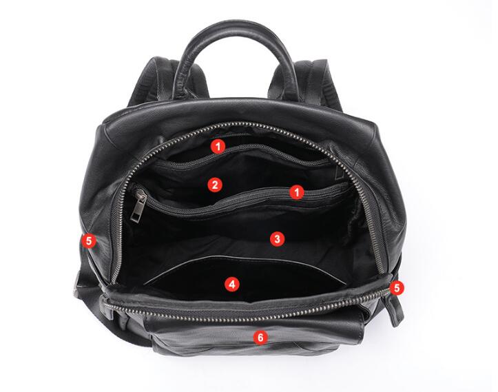 black leather backpack style purse Simple large black leather backpack wallet bag – LeatherNeo