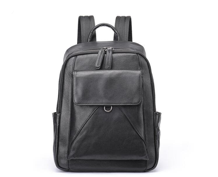 black leather minimalist backpack Simple large black leather backpack wallet bag – LeatherNeo