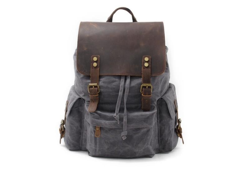 canvas and leather foldover backpack Waxed Canvas Backpack – Durable, Water-Resistant Bag with Classic Style Light Grey