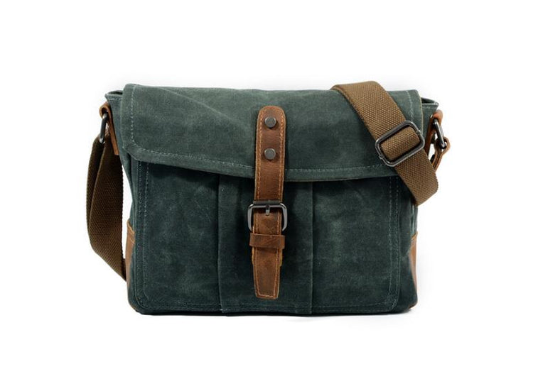 green canvas messenger bag