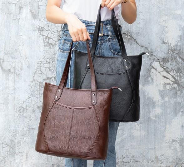 designer brown or black leather tote bag shoulder handbag 