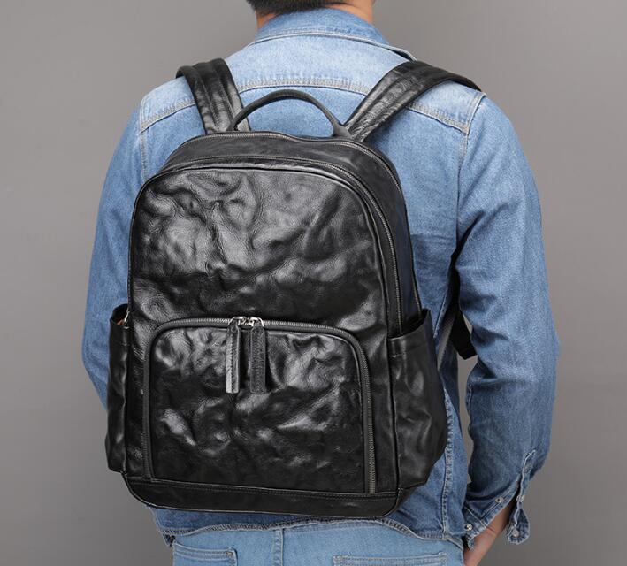 Large Black Italian Leather Backpack Purse