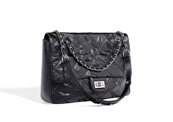 Luxury Women's Black Leather Tote Handbag