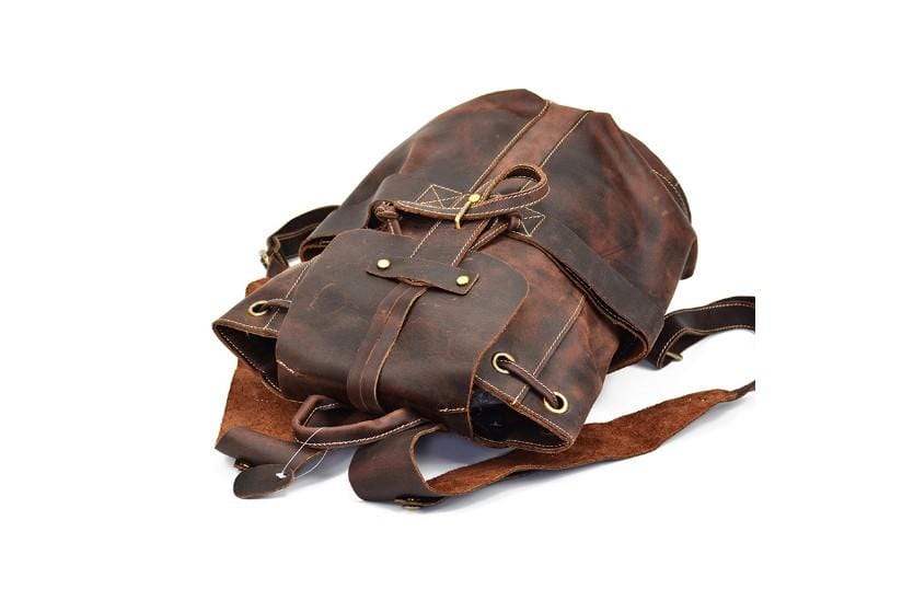 brown leather flap backpack Rustic Brown Buffalo Leather Convertible Backpack Purse – LeatherNeo