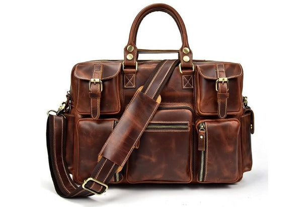 mens brown leather weekender bag