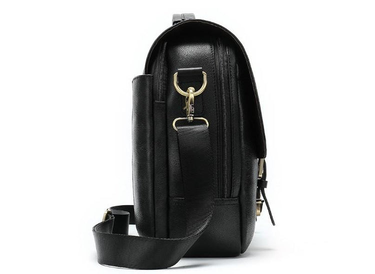 black leather laptop messenger shoulder bag