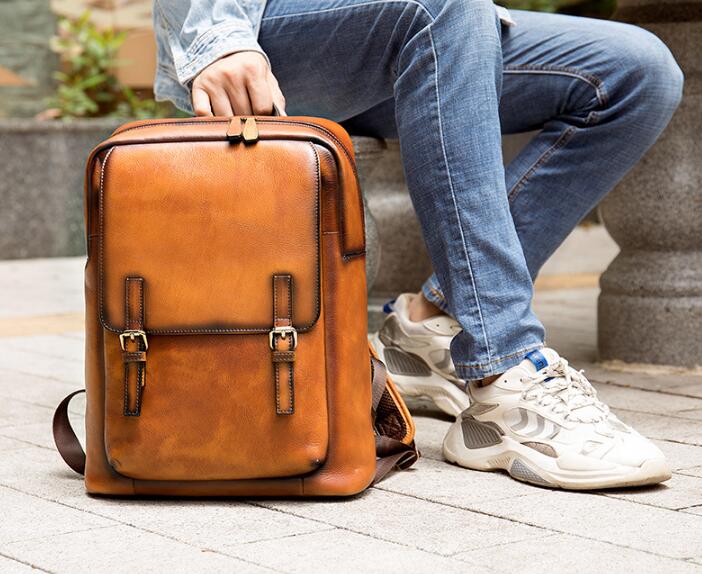 Genuine Leather Men Laptop Bag Travel Leather Backpack