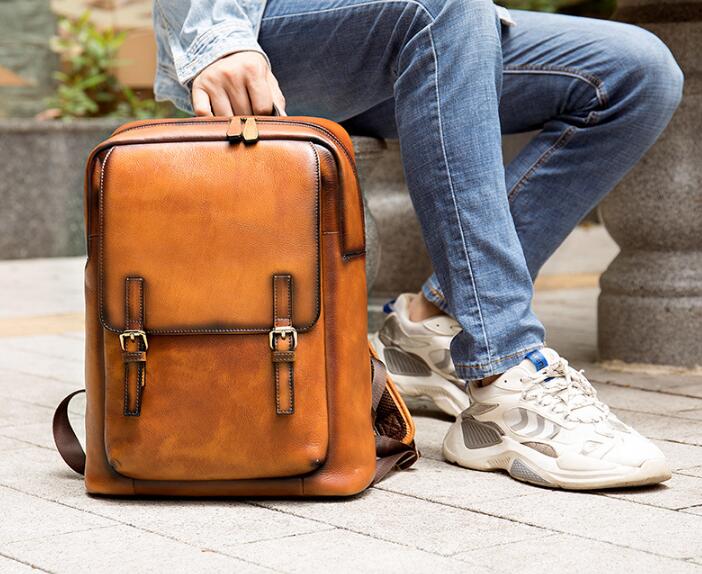 denim and leather backpack Leather Backpack Women's – LeatherNeo