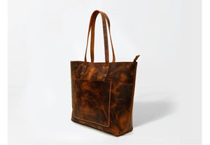 brown leather tote handbag