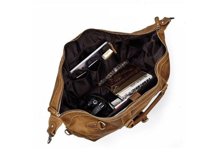 mens & womens brown leather weekend luggage bag