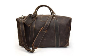 mens & womens brown leather weekend luggage bag