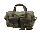 green canvas leather duffle bag