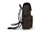 dark brown leather travel backpack