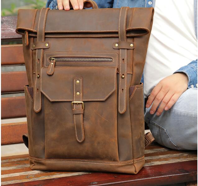 Genuine Brown Leather Backpack Purse Bag For Women