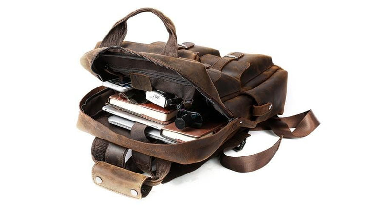 brown leather laptop backpack purse