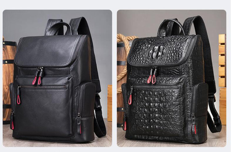 Large Black Leather Backpack Bag for men