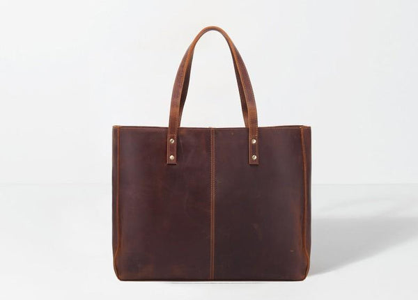 brown womens leather shopping tote bag