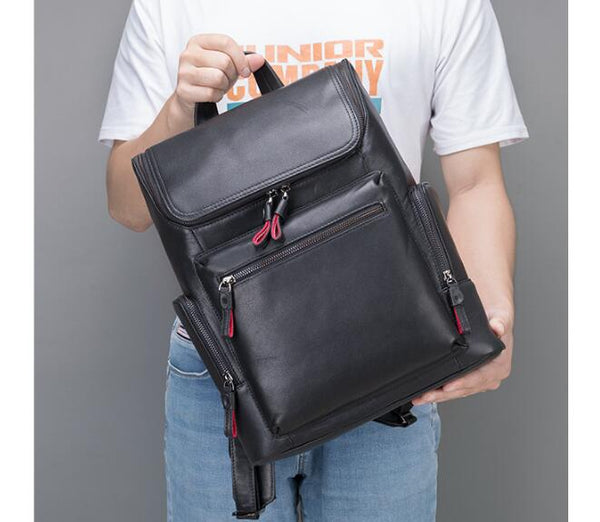 handmade Large Black Leather Backpack Bag