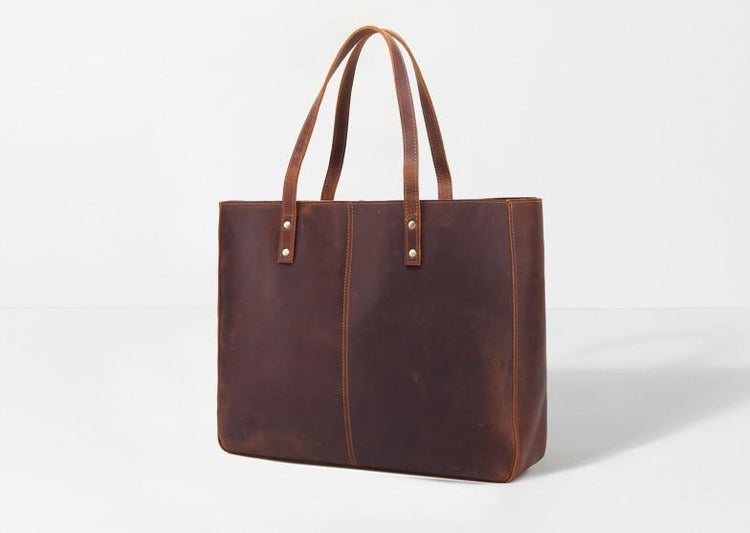 distressed brown leather tote