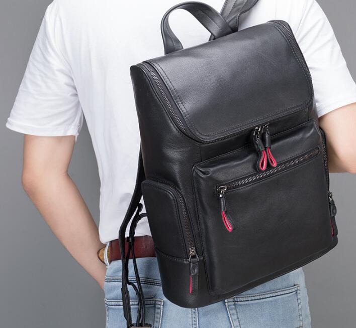 Large Black Leather Backpack Bag Unisex