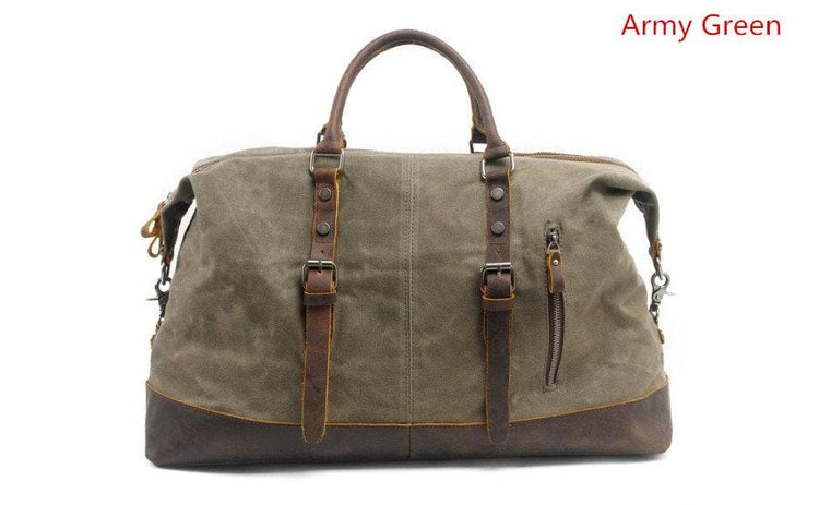 army green leather canvas womens luggage bag