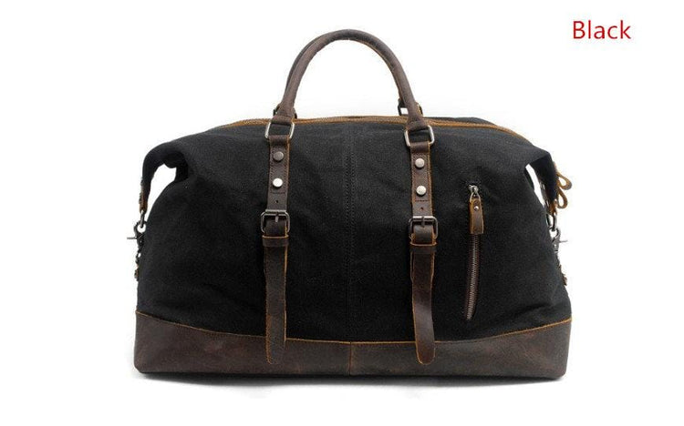 mens black canvas luggage bag mixed leather