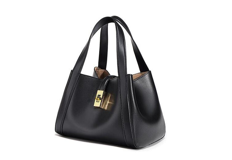 Black Small Women's Leather Tote Crossbody Handbag