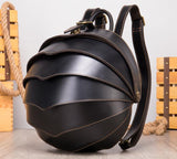 Unique Round Black Leather Backpack Bag