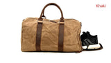 khaki waxed canvas mixed leather luggage bag for travel