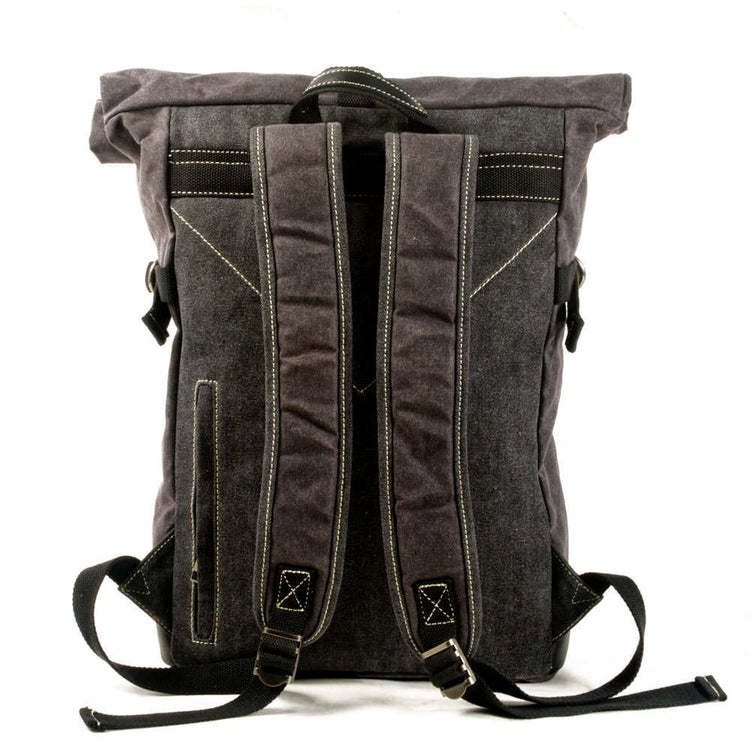 Sac à Dos Toile &amp; Cuir Gris, Vert