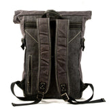 Canvas &amp; Leather Backpack Bag Grau, Grün
