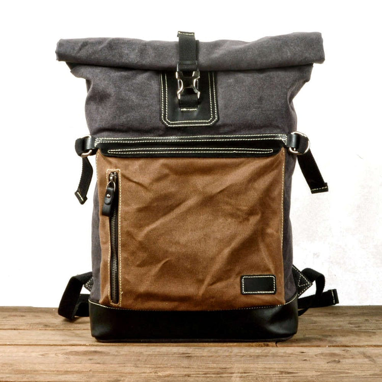 Sac à Dos Toile &amp; Cuir Gris, Vert