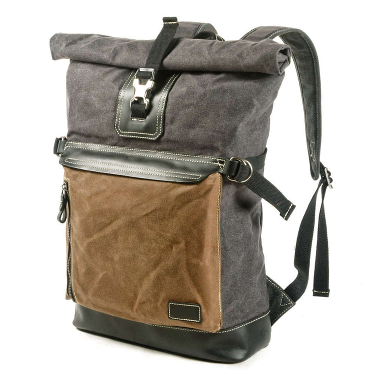 Sac à Dos Toile &amp; Cuir Gris, Vert