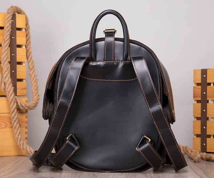 customizable leather backpack Unique round black leather backpack bag – LeatherNeo