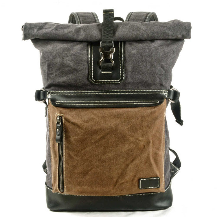 Sac à Dos Toile &amp; Cuir Gris, Vert