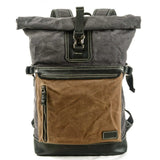 Canvas &amp; Leather Backpack Bag Grau, Grün