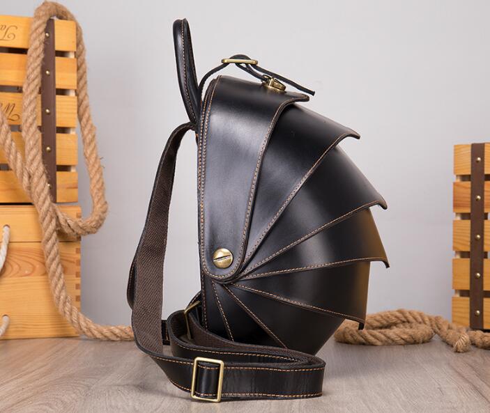 Unique Round Black Leather Backpack Bag Gift