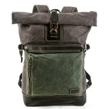 Sac à Dos Toile &amp; Cuir Gris, Vert