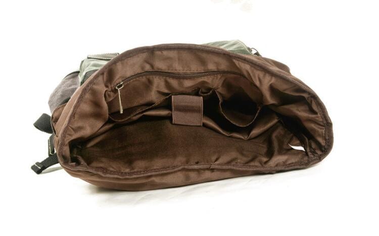 Sac à Dos Toile &amp; Cuir Gris, Vert