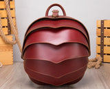 Unique Round Red Leather Backpack Bag
