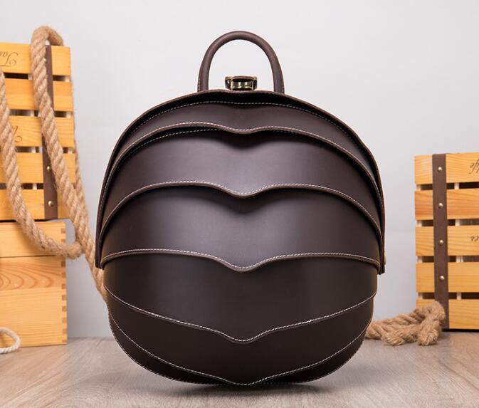 Unique round black leather backpack bag – LeatherNeo
